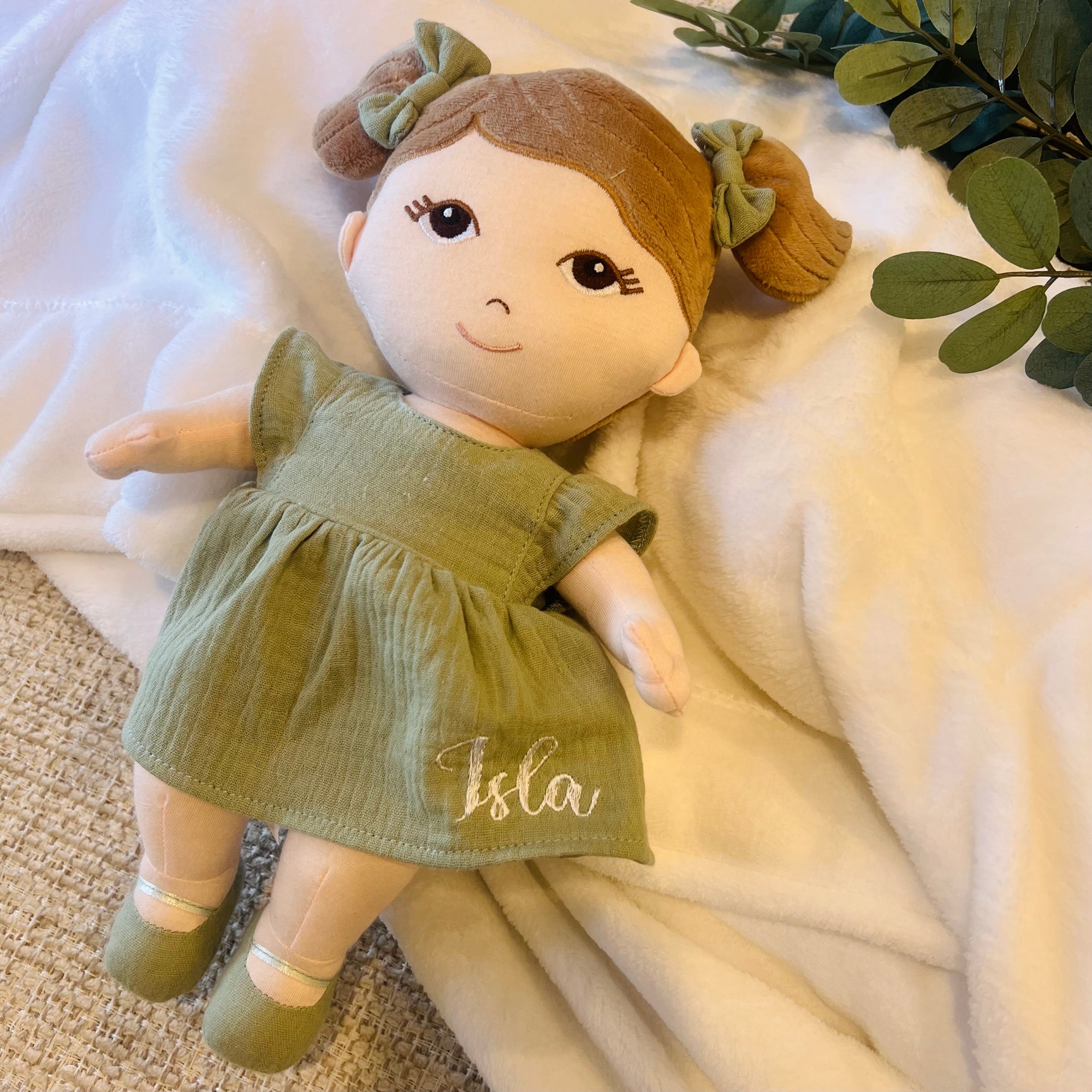 Personalised Embroidery Plush First Baby Doll, Custom Embroidered Name Sleep Soft Little Baby Toy Girl Christening Birthday Shower Xmas Gift