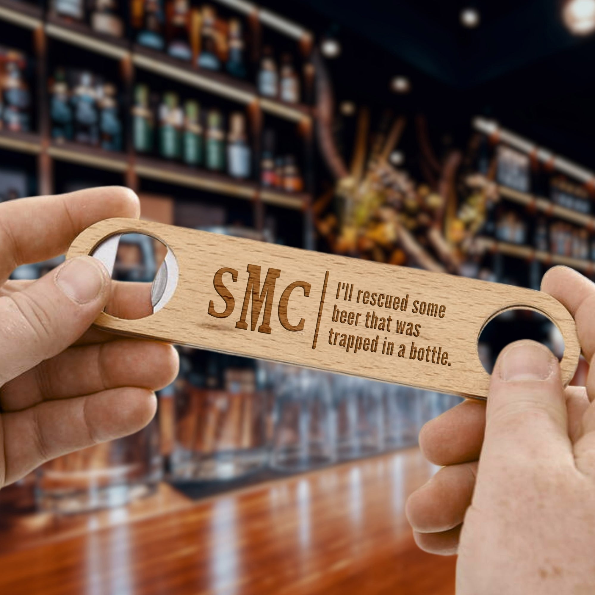 Personalised Wooden Bar Blade Beer Bottle Opener, Custom Engraved Logo Corporate Gift, Wedding Favour, Groomsmen, Father's Day, Teacher Gift