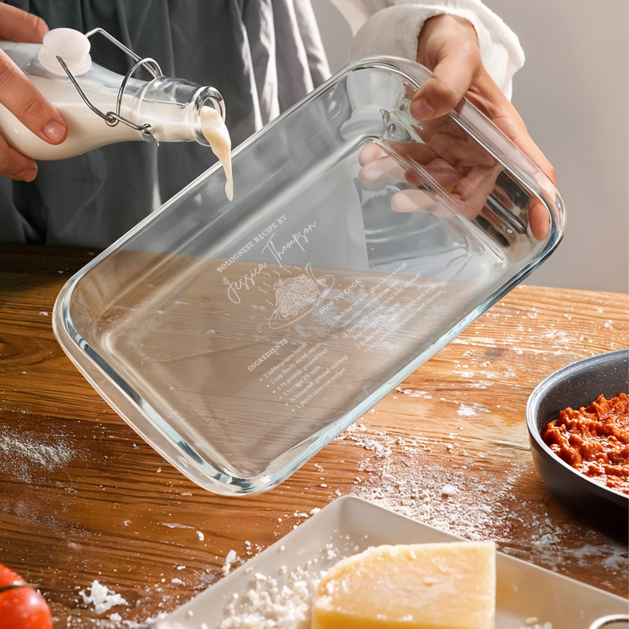 Custom Engraved Recipe Rectangle Glass Pie Dish/ Baking Tray