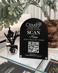 Personalised Acrylic Arch QR Code Scan To Pay Business Sign, Custom UV Print Mirror Spa, Beauty Salon, Cafe Retail Reception Display Signage