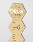 Custom Made 3D Raised Name Wooden Hexagon Kid Height Chart, Personalised Laser Cut & Engraved Family Growth Ruler Record, Nursery Wall Decor