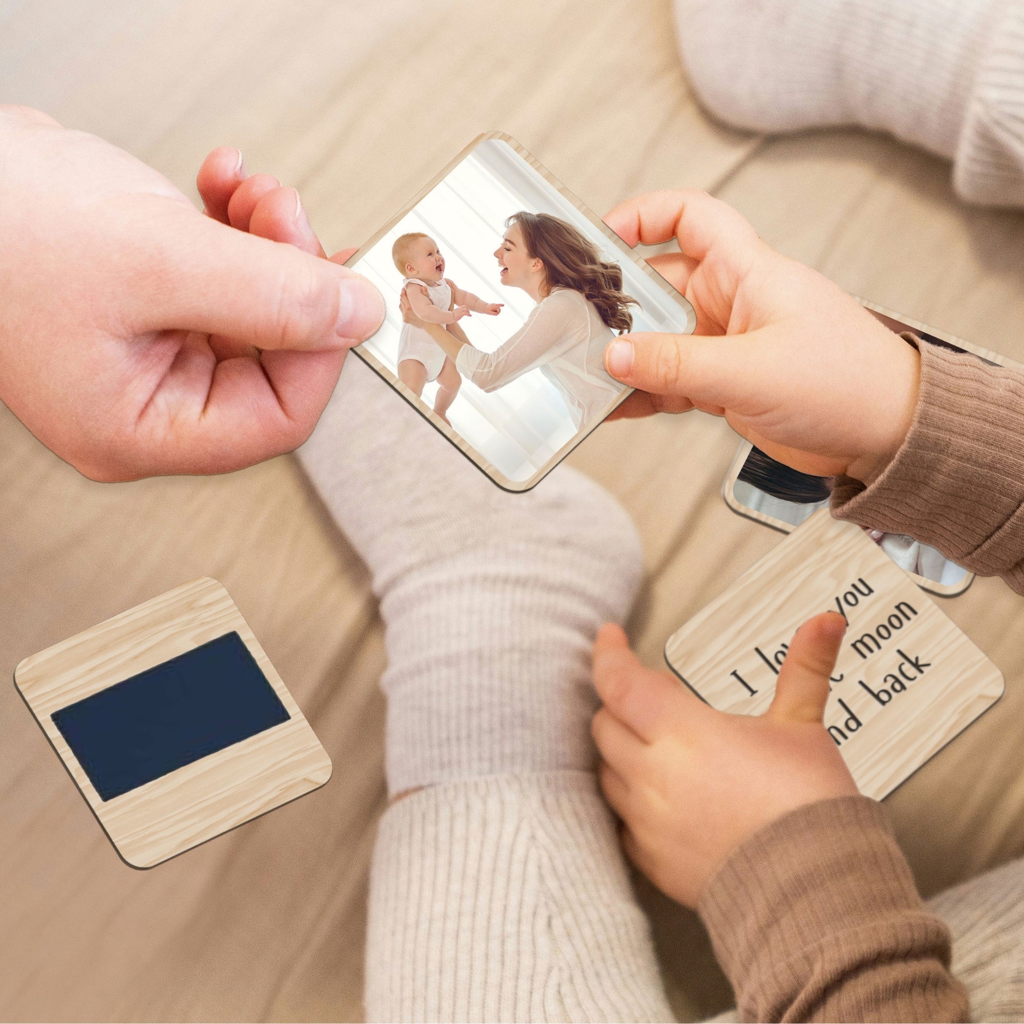 Custom UV Printed Wooden Set of 4 Photo Magnets, Personalised Picture Fridge Tiles, Anniversary, Birthday, Friend, Mom, Dad, Teacher Gift