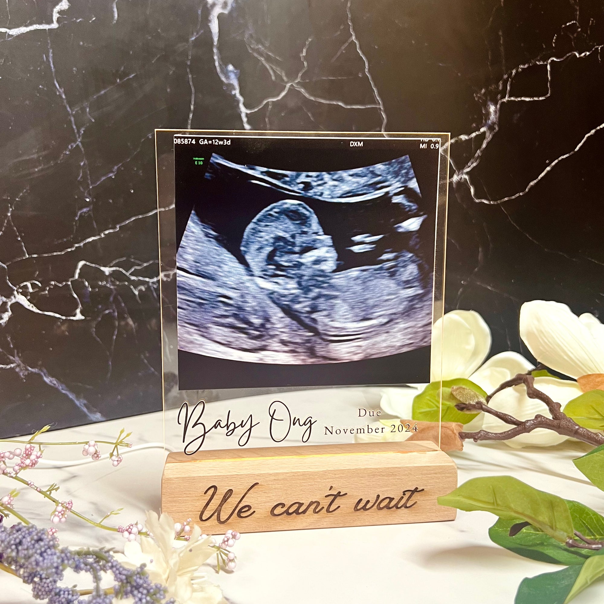 Custom 3D Ultrasound Photo & Name LED Sign, Personalised Acrylic Hello Baby Scan Photo Plaque, Nursery's Night Light, UV Printed Table Lamp Room Decor, 1st Birthday Gift