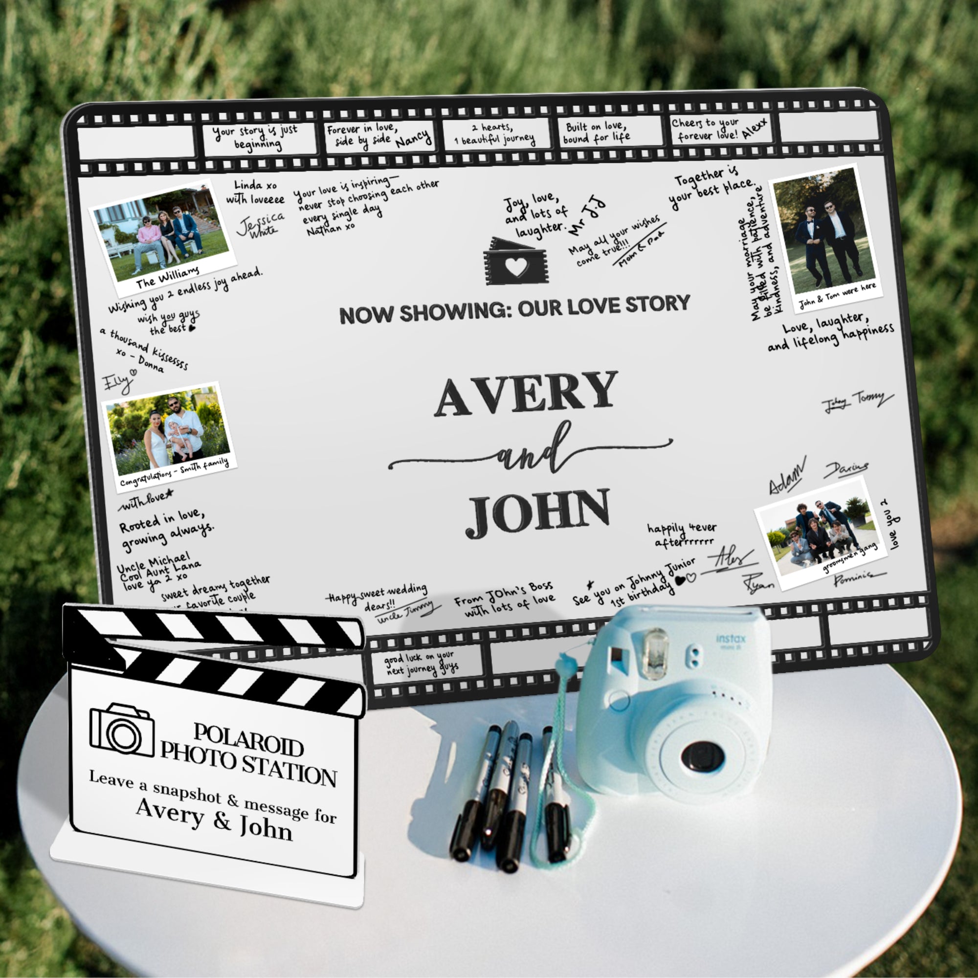 Custom 3D Acrylic White Wedding Cinefilm Guest Book Alternative, Personalised Couple Name & Date Instax Polaroid Photo Sign, Welcome Signage