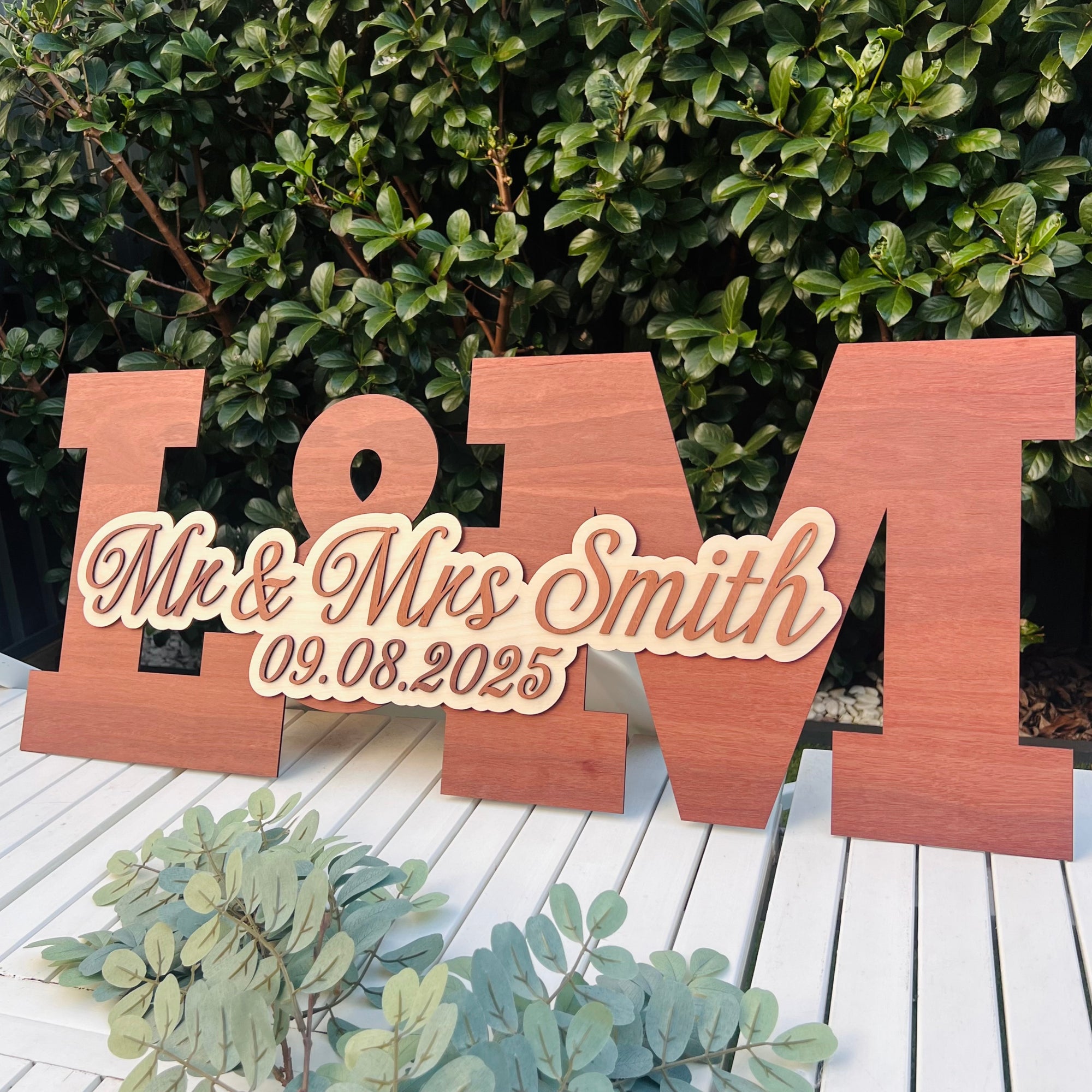 Custom 3D Triple Layer Wooden Initials Wedding Sign, Personalised Guest Book Alternative, Reception Party Welcome Decor Anniversary Keepsake