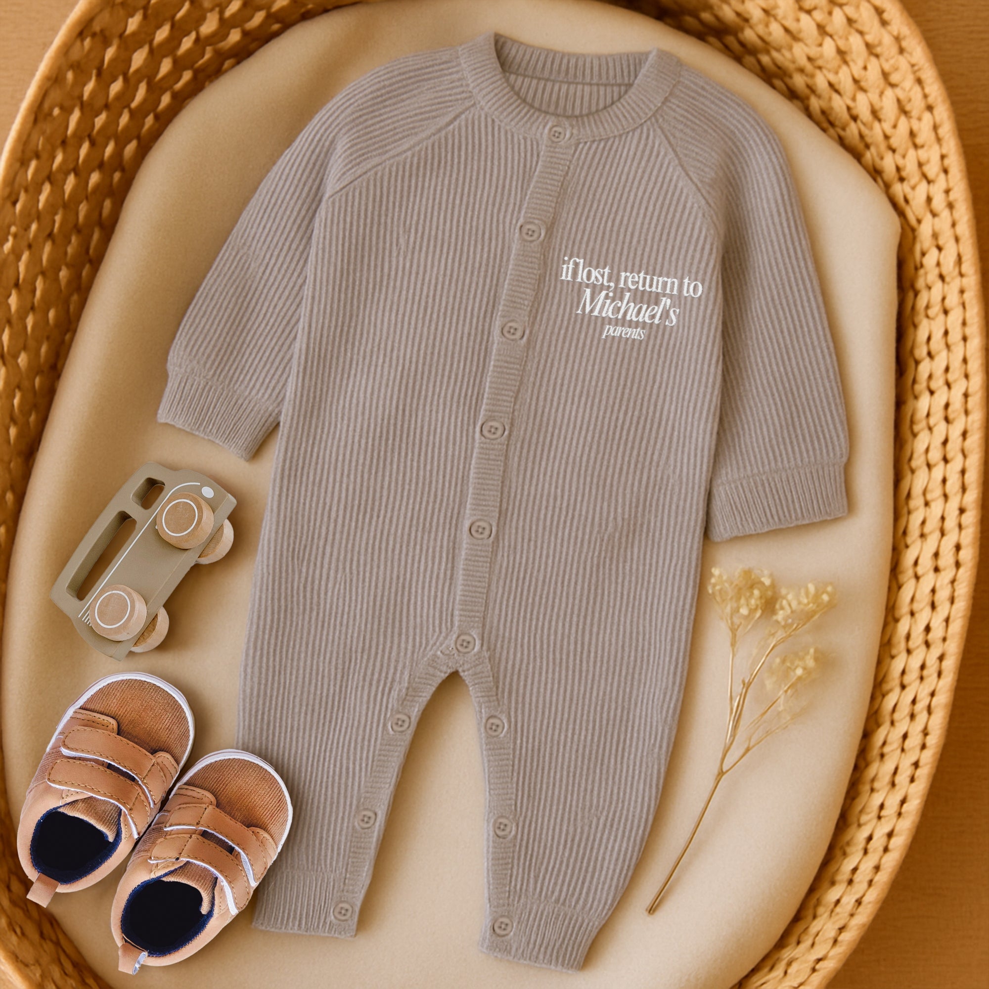 Custom Embroidered Knit Baby Name Long Sleeve Romper, Personalised Pregnancy Announcement Onesies, Christening, Birthday Shower New Mom Gift