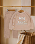 Custom Embroidered Knit Baby Name Long Top & Pant Set, Personalised Pregnant Announcement Kid Clothing, Christening, Birthday, New Mom Gift
