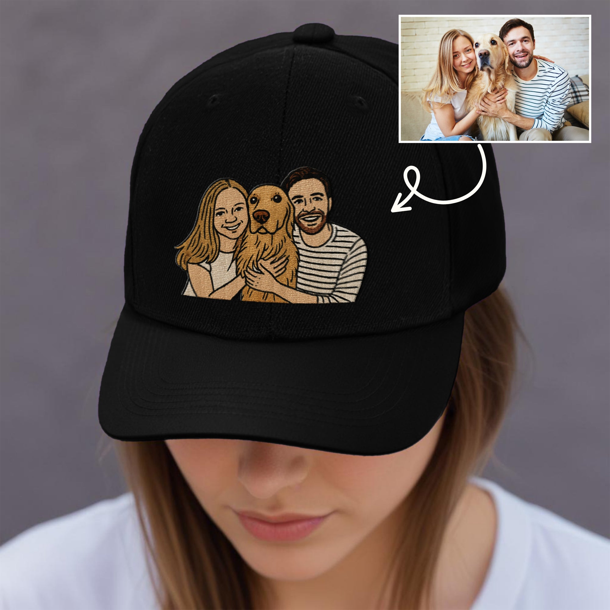Custom Embroidered Photo Unisex Baseball Cap, Personalised Adjustable Outdoor Casual Breathable Hat, Dad Mom Kid, Christmas, Corporate Gift