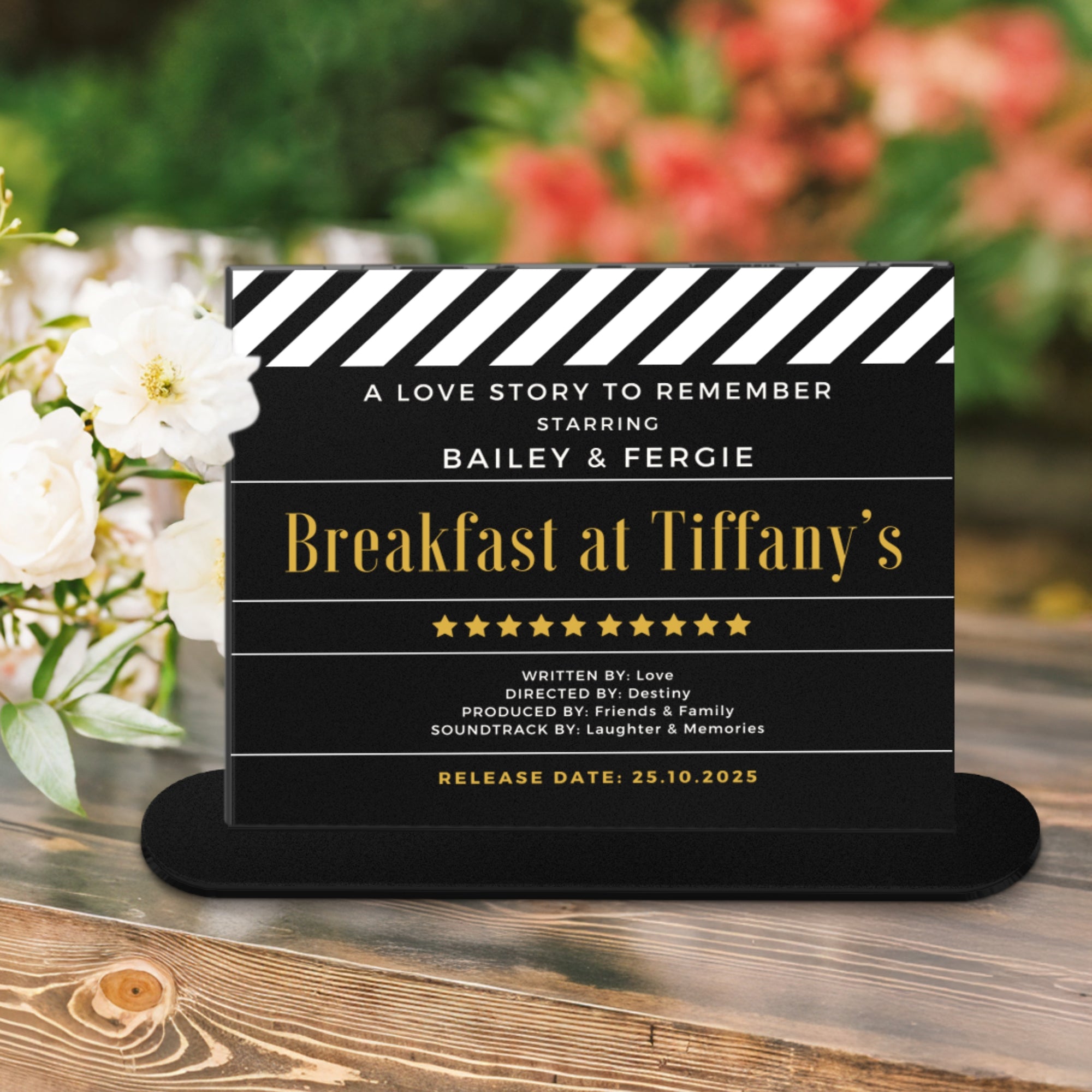 Custom UV Print Acrylic Clapperboard Cinefilm Table Number Sign, Personalised Wedding Movie Name Signage, Hollywood Cinema Party Event Decor