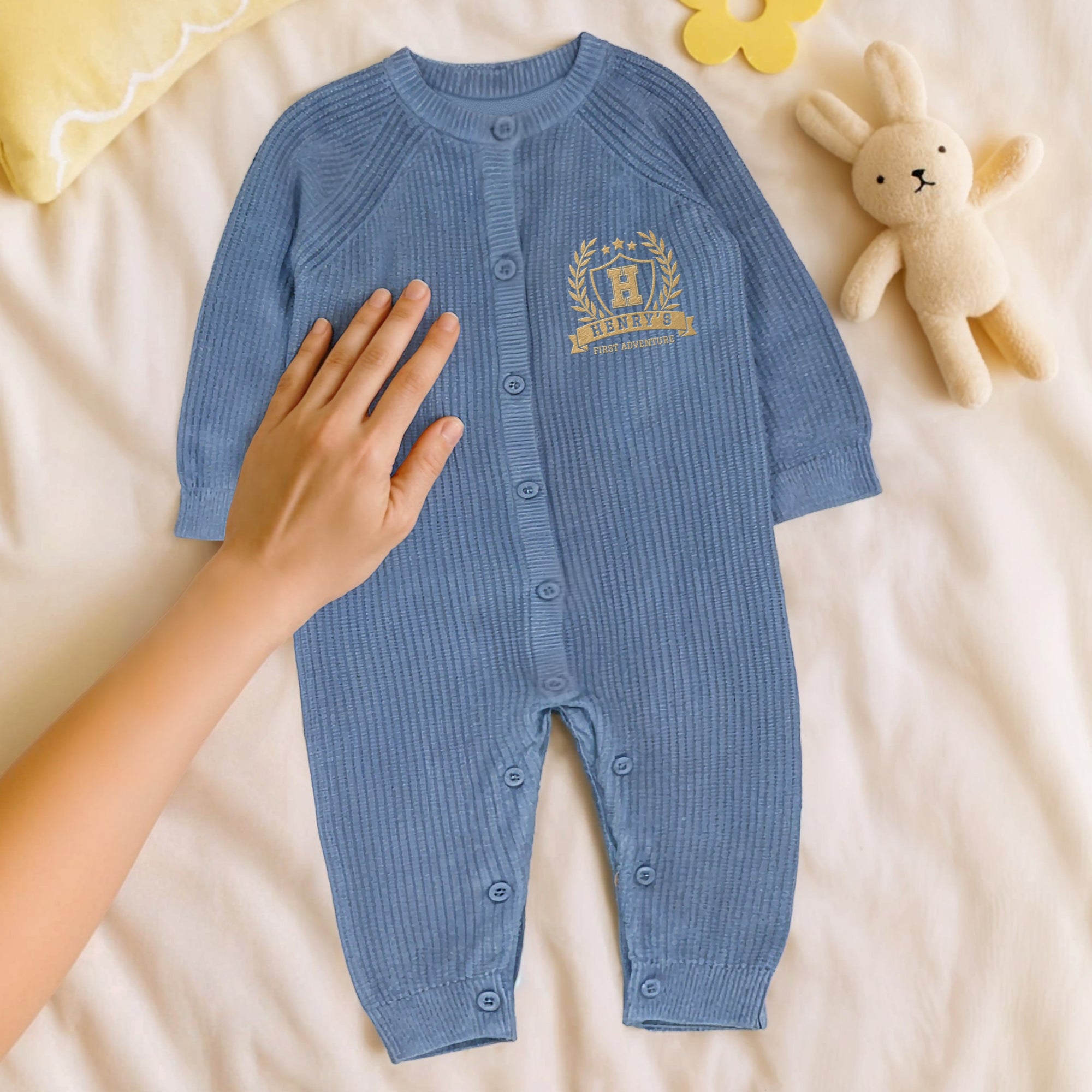 Custom Embroidered Knit Baby Name Long Sleeve Romper, Personalised Pregnancy Announcement Onesies, Christening, Birthday Shower New Mom Gift