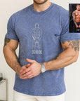 Custom Embroidered Photo Outline Unisex Stone Wash T-shirt, Personalised Crewneck Tee, Family Couple, Pet Portrait Shirts Birthday Xmas Gift