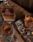 Custom Engraved Carving Old Fashion Whiskey Decanter Set, 4  Scotch Glasses & Wooden Box, Personalised Barware Dad, Groomsmen Corporate Gift