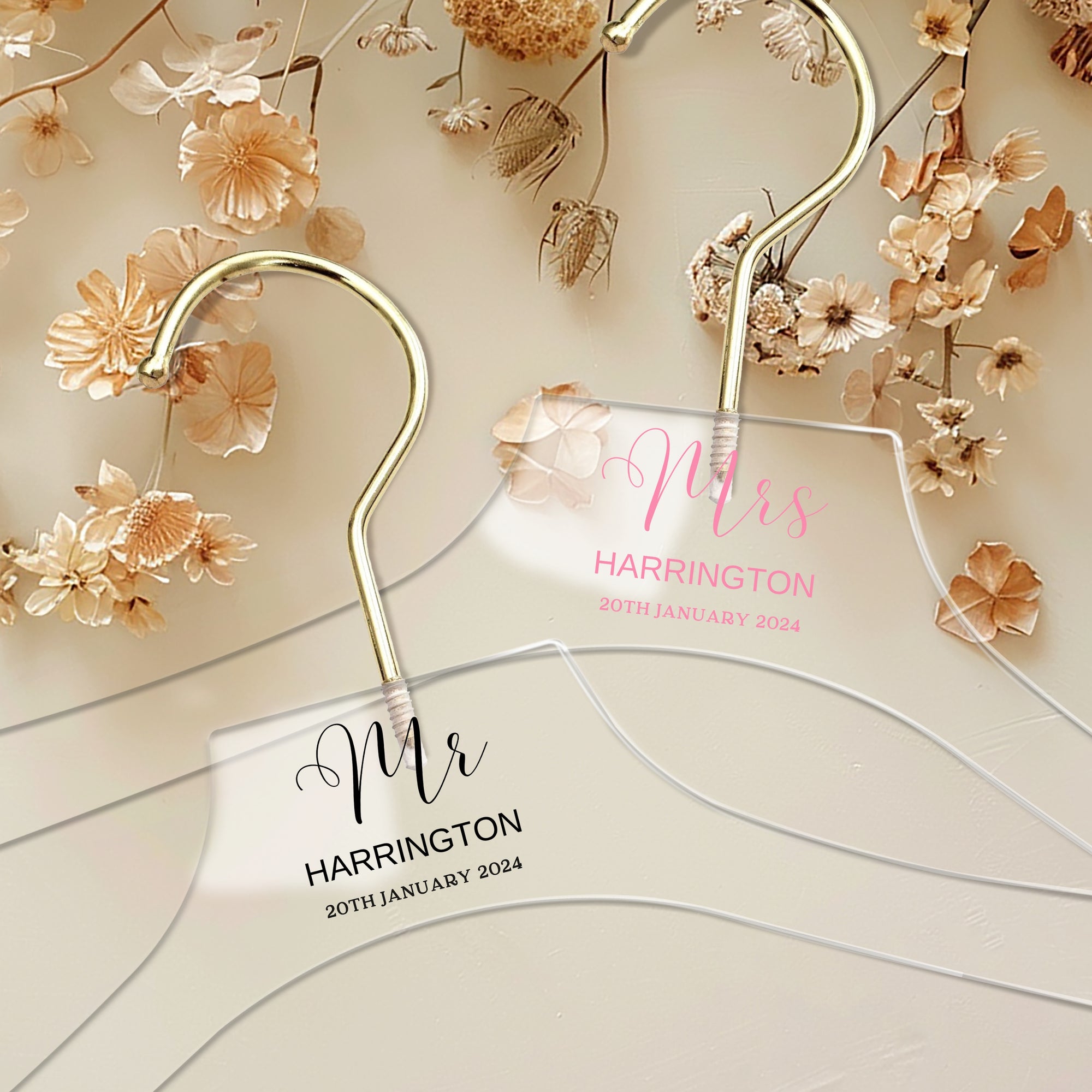 Custom Clear Acrylic Hanger Gold Hook, Personalised Logo Commercial Heavy Transparent Hangers, Wedding Bridesmaid Birthday Housewarming Gift