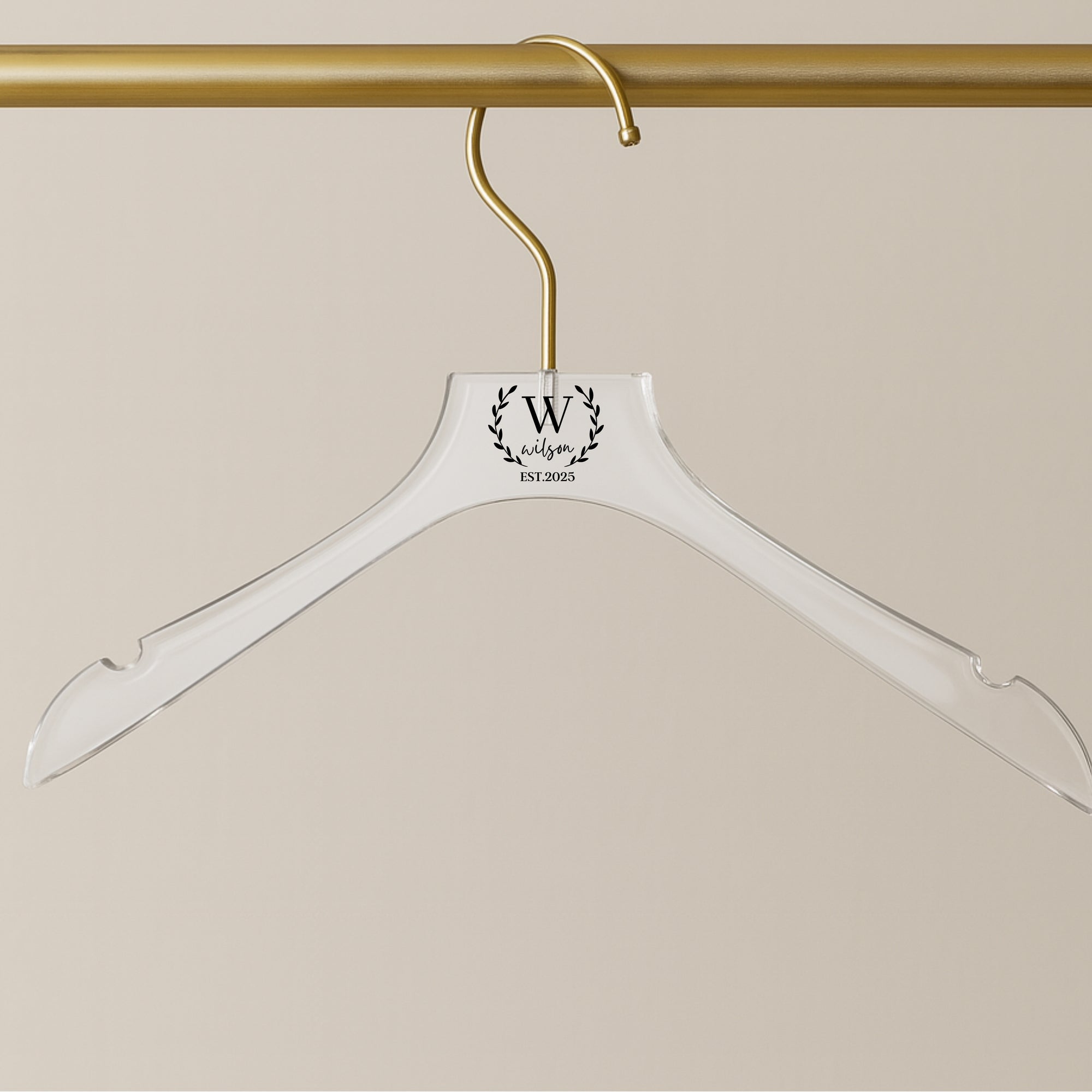 Custom Deluxe Clear Acrylic Hanger Gold Hook, Personalised Logo Commercial Heavy Transparent Hangers, Wedding, Bridesmaid, Housewarming Gift