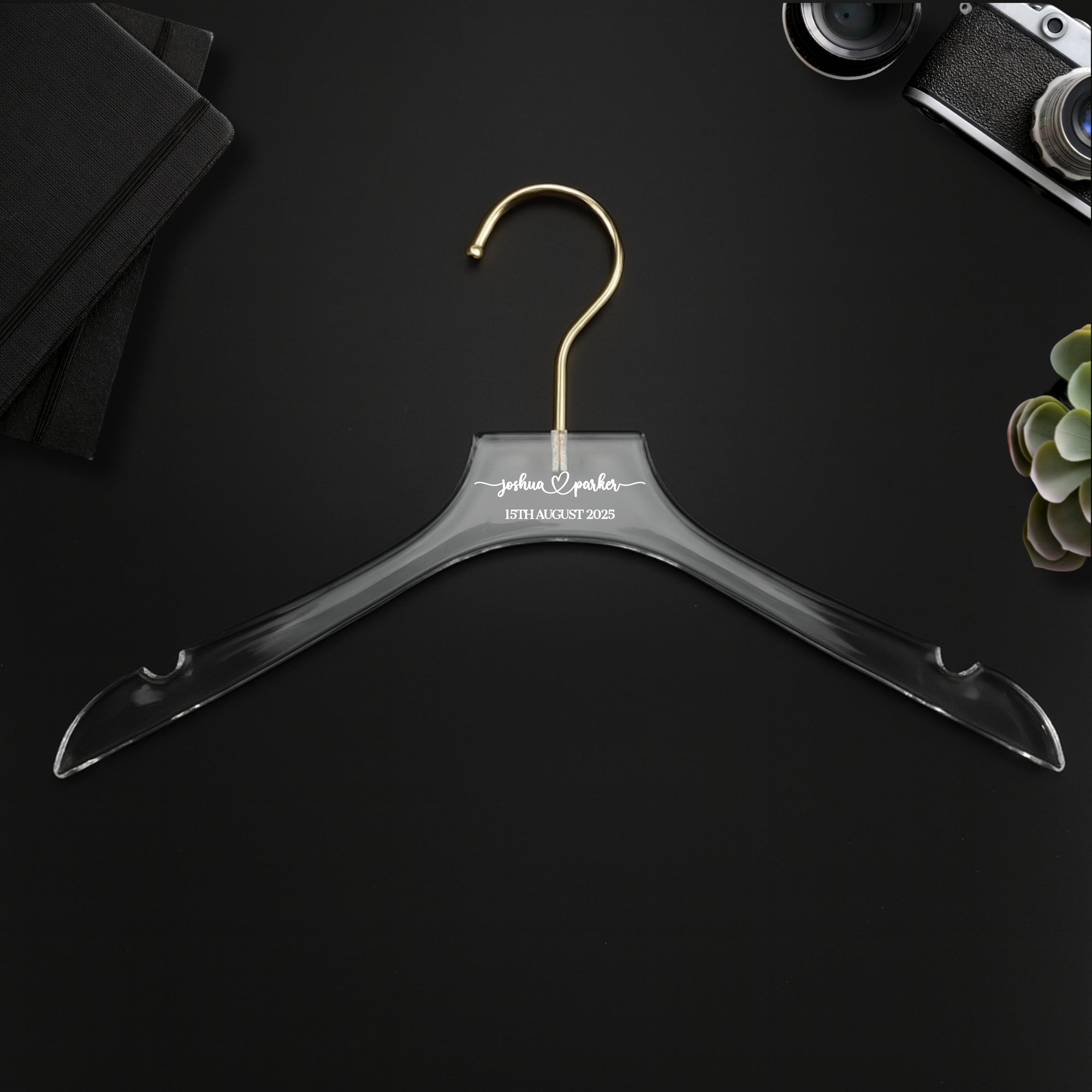 Custom Deluxe Clear Acrylic Hanger Gold Hook, Personalised Logo Commercial Heavy Transparent Hangers, Wedding, Bridesmaid, Housewarming Gift