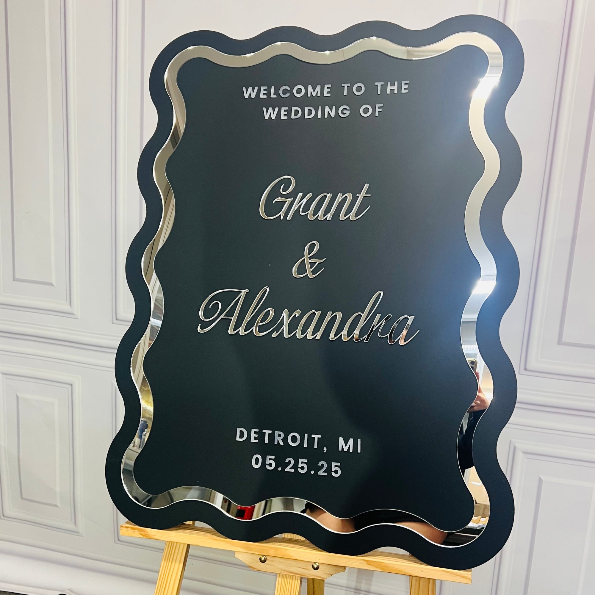 Custom Double Acrylic Wave Wedding Welcome 3D Sign, Personalised Mirror Name, Hens Party/ Engagement/ Bridal Shower/ Birthday Signage Decor