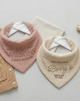 Custom Embroidered Adjustable Muslin Baby Bandana Bib, Personalised Drool Scarf, Birthday Shower, Christening, Teething Feeding Newborn Gift