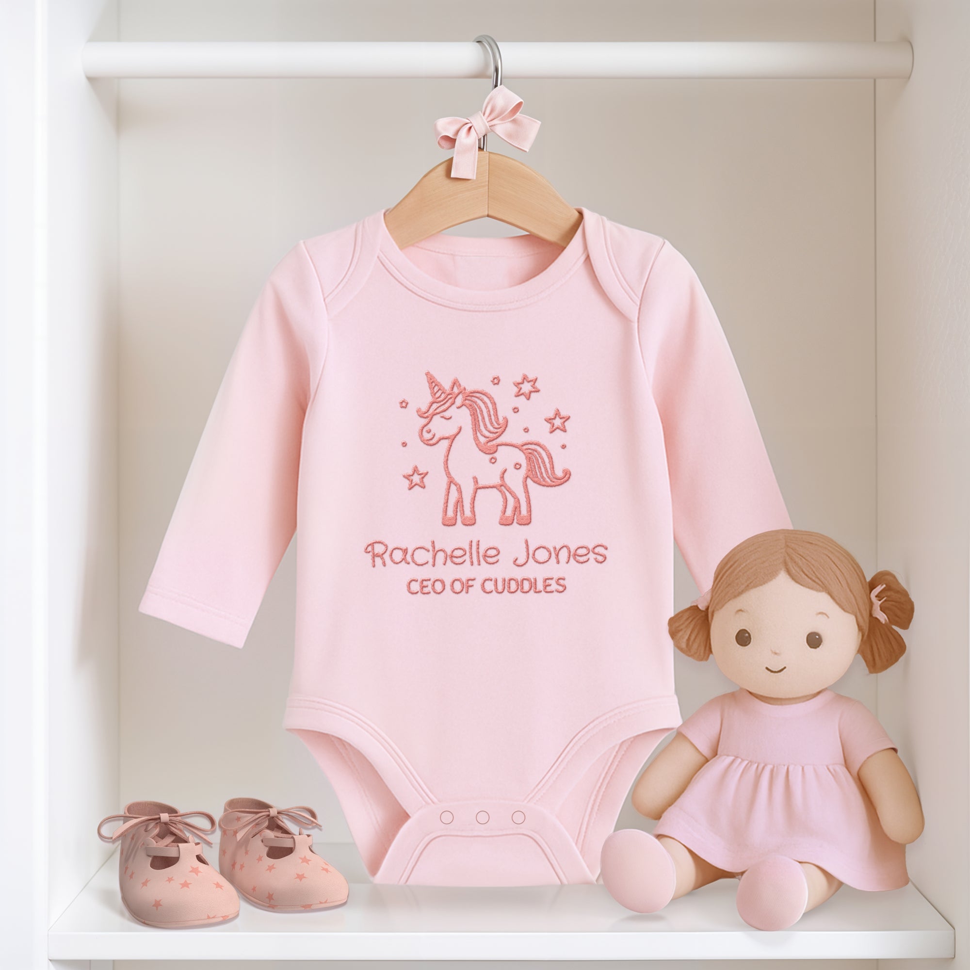 Custom Embroidered Baby Name Long Sleeve Bodysuit, Personalised Pregnancy Announcement Onesies, Christening, Birthday Shower, New Mom Gift