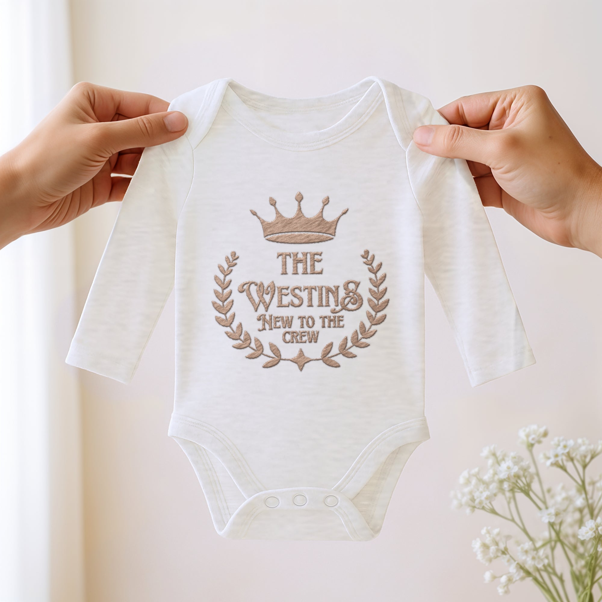 Custom Embroidered Baby Name Long Sleeve Bodysuit, Personalised Pregnancy Announcement Onesies, Christening, Birthday Shower, New Mom Gift