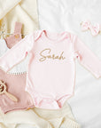 Custom Embroidered Baby Name Long Sleeve Bodysuit, Personalised Pregnancy Announcement Onesies, Christening, Birthday Shower, New Mom Gift