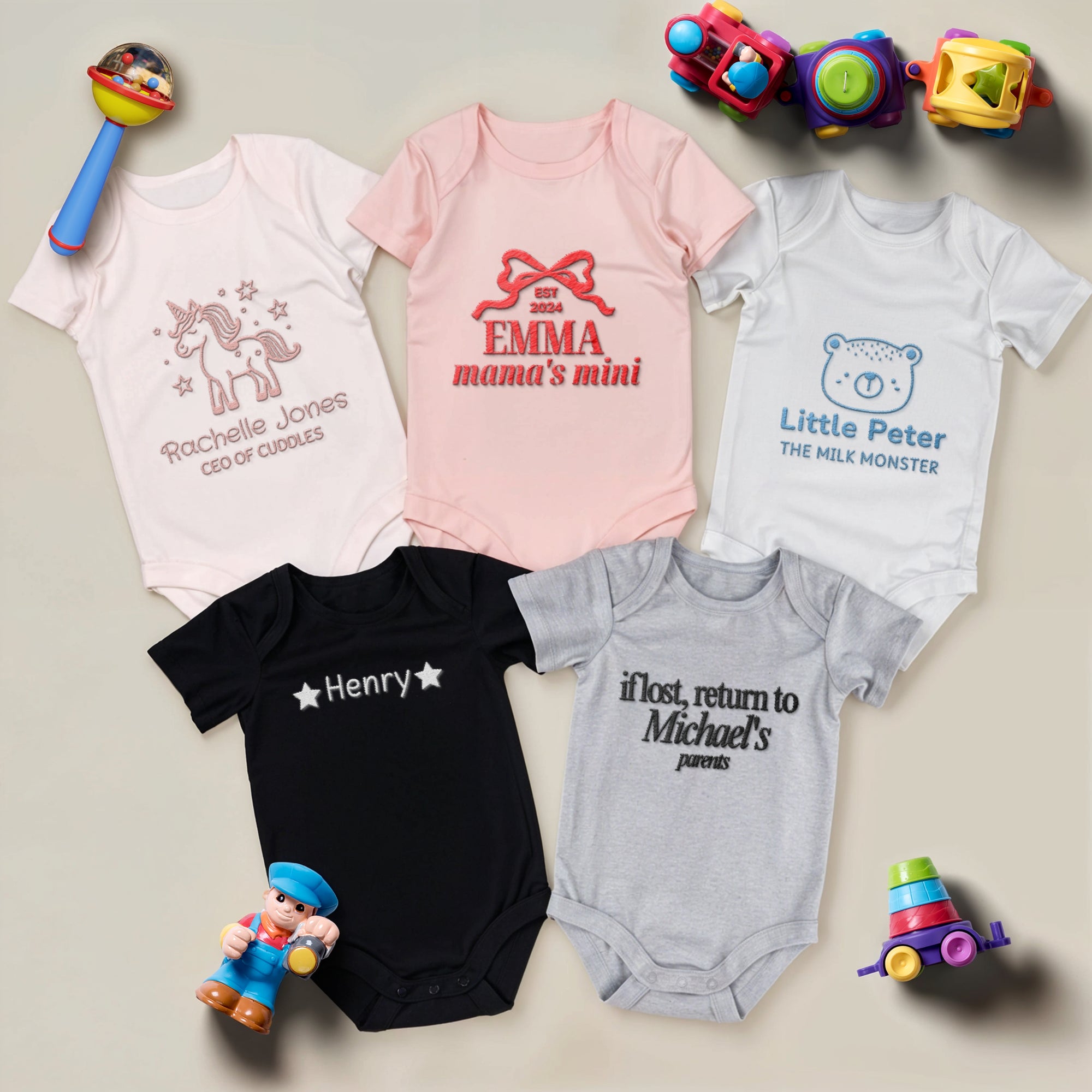 Custom Embroidered Baby Name Short Sleeve Bodysuit, Personalised Christening Keepsake, Birthday Shower, Pregnancy Announcement, New Mom Gift