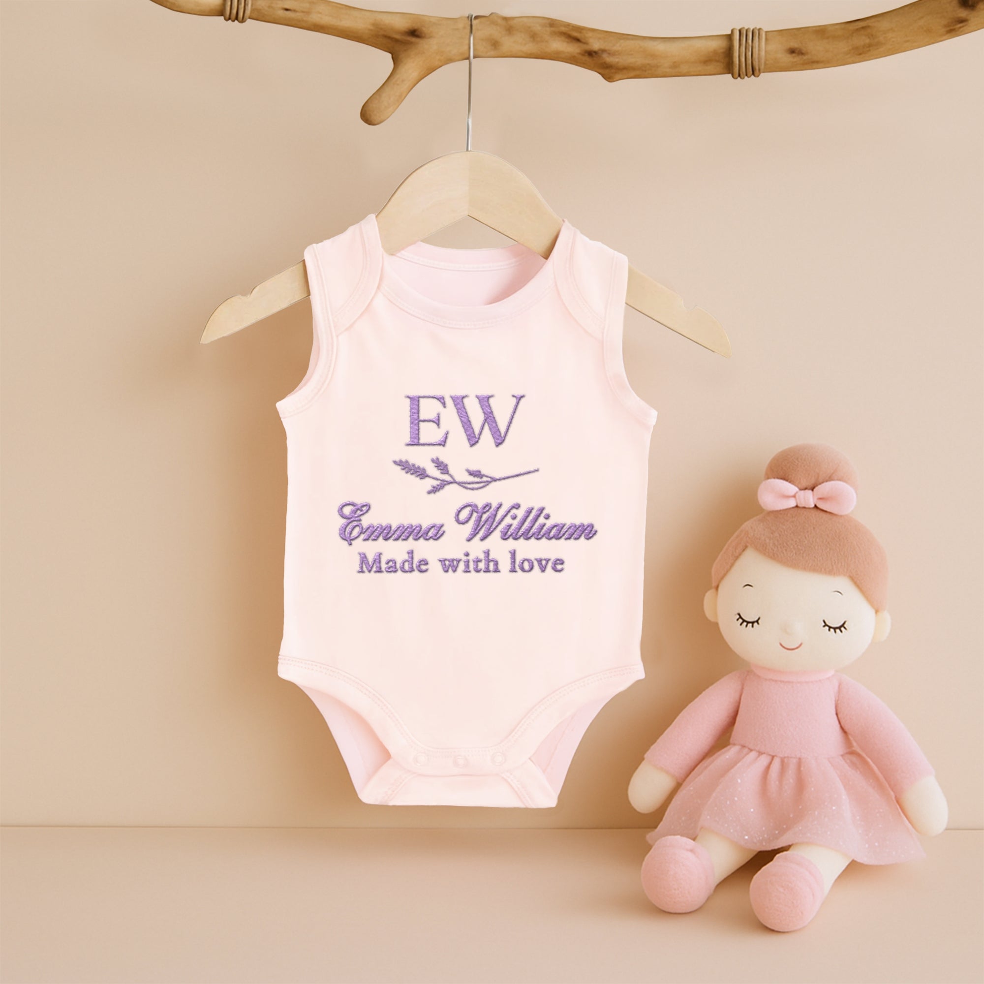 Custom Embroidered Baby Name Sleeveless Bodysuit, Personalised Pregnancy Announcement Onesies, Christening Keepsake, Birthday Shower Gift