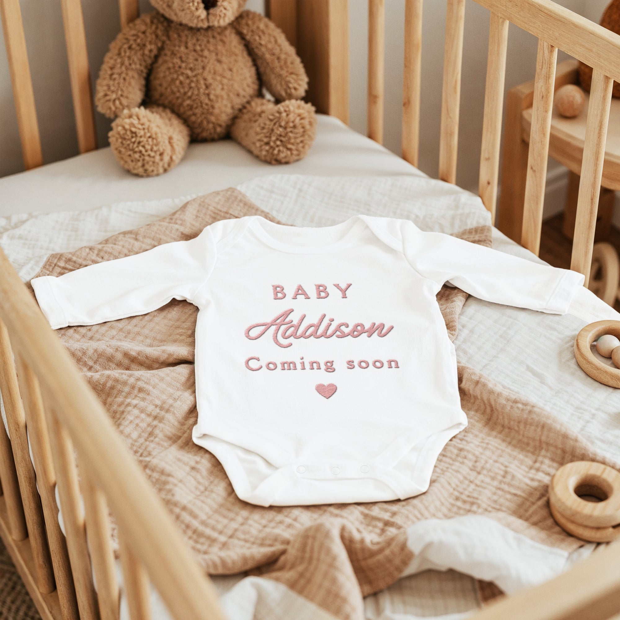 Custom Embroidered Baby Name Long Sleeve Bodysuit, Personalised Pregnancy Announcement Onesies, Christening, Birthday Shower, New Mom Gift