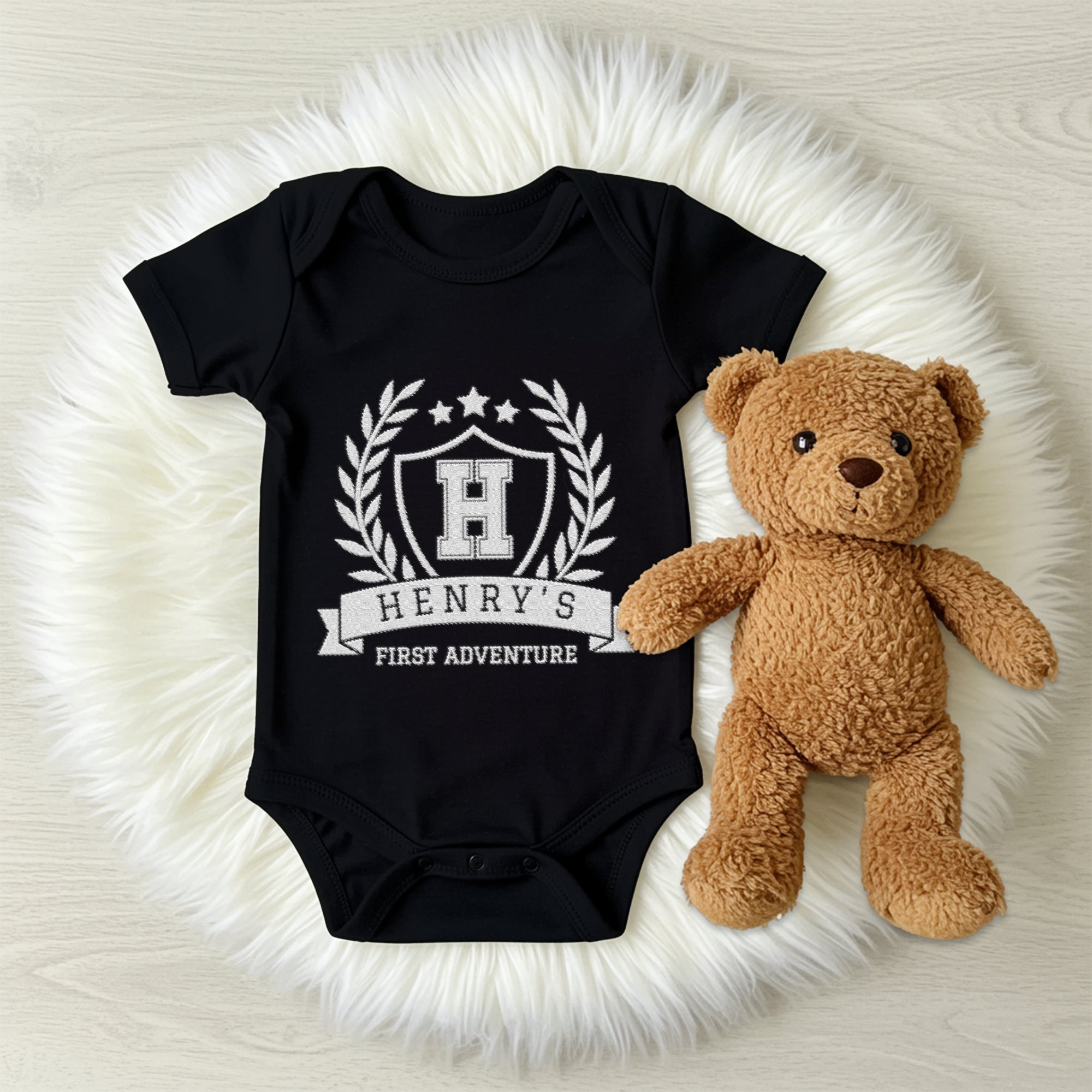 Custom Embroidered Baby Name Short Sleeve Bodysuit, Personalised Christening Keepsake, Birthday Shower, Pregnancy Announcement, New Mom Gift