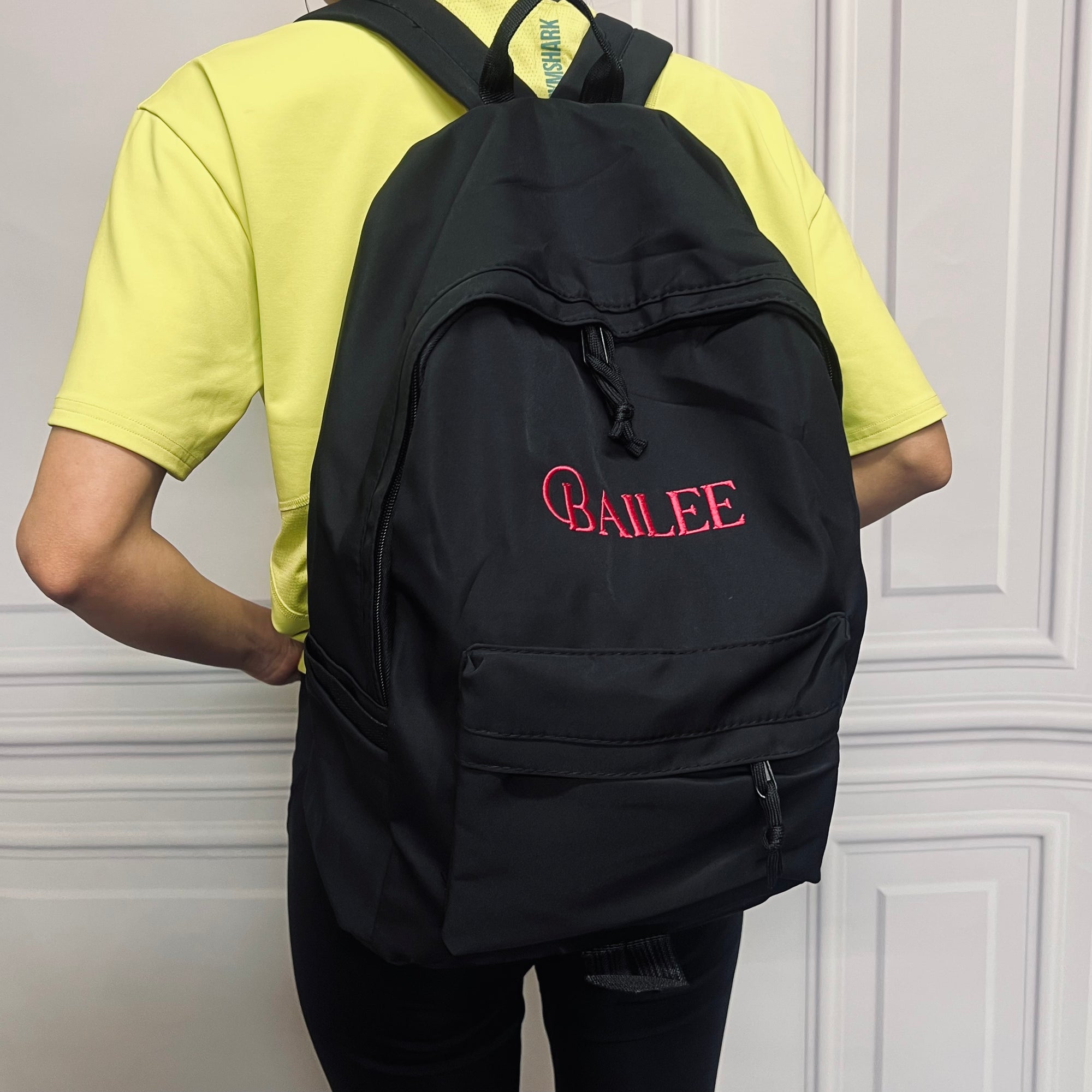 Custom Embroidered Black Laptop Backpack, Personalised Name Casual Zippered School Bag, University, Work, Travel, Graduation, Corporate Gift
