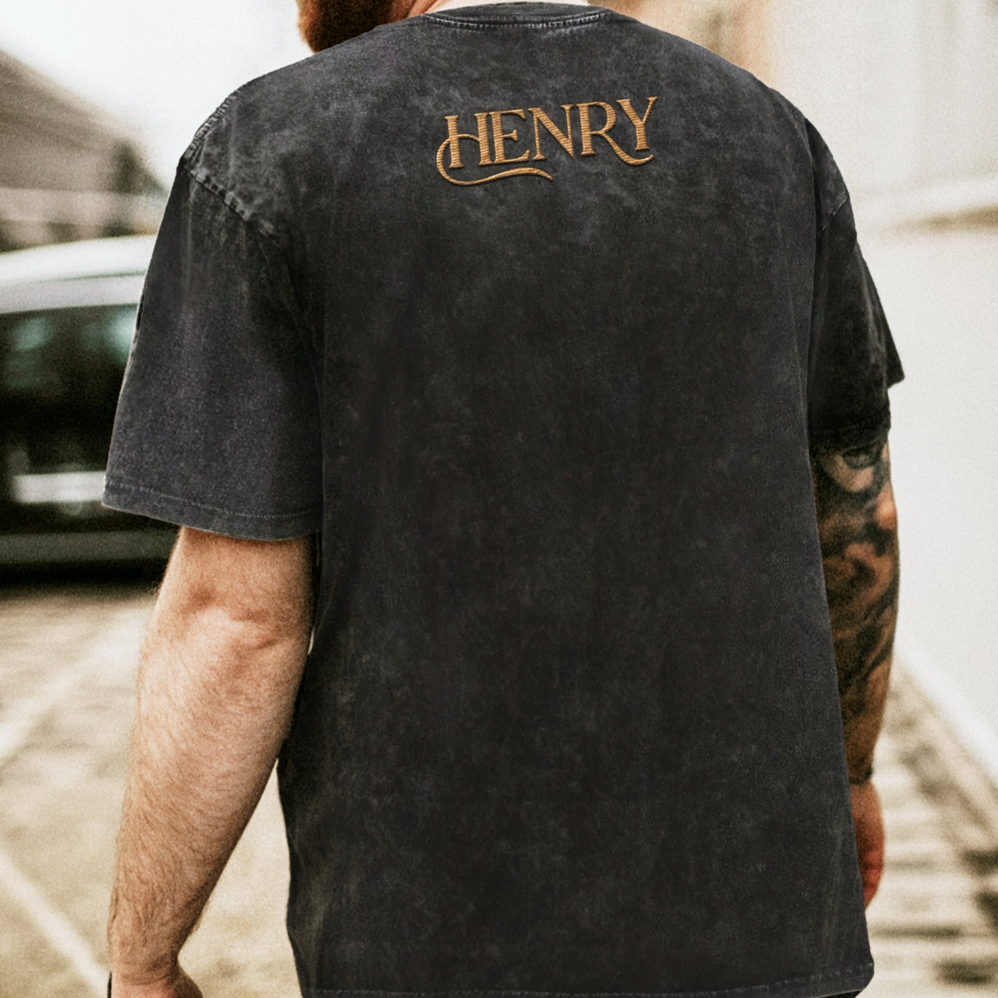 Custom Embroidered Unisex Stone Wash T-shirt, Personalised Crewneck Vintage Tee Friendship Couple Shirts Embroidery, Birthday Corporate Gift