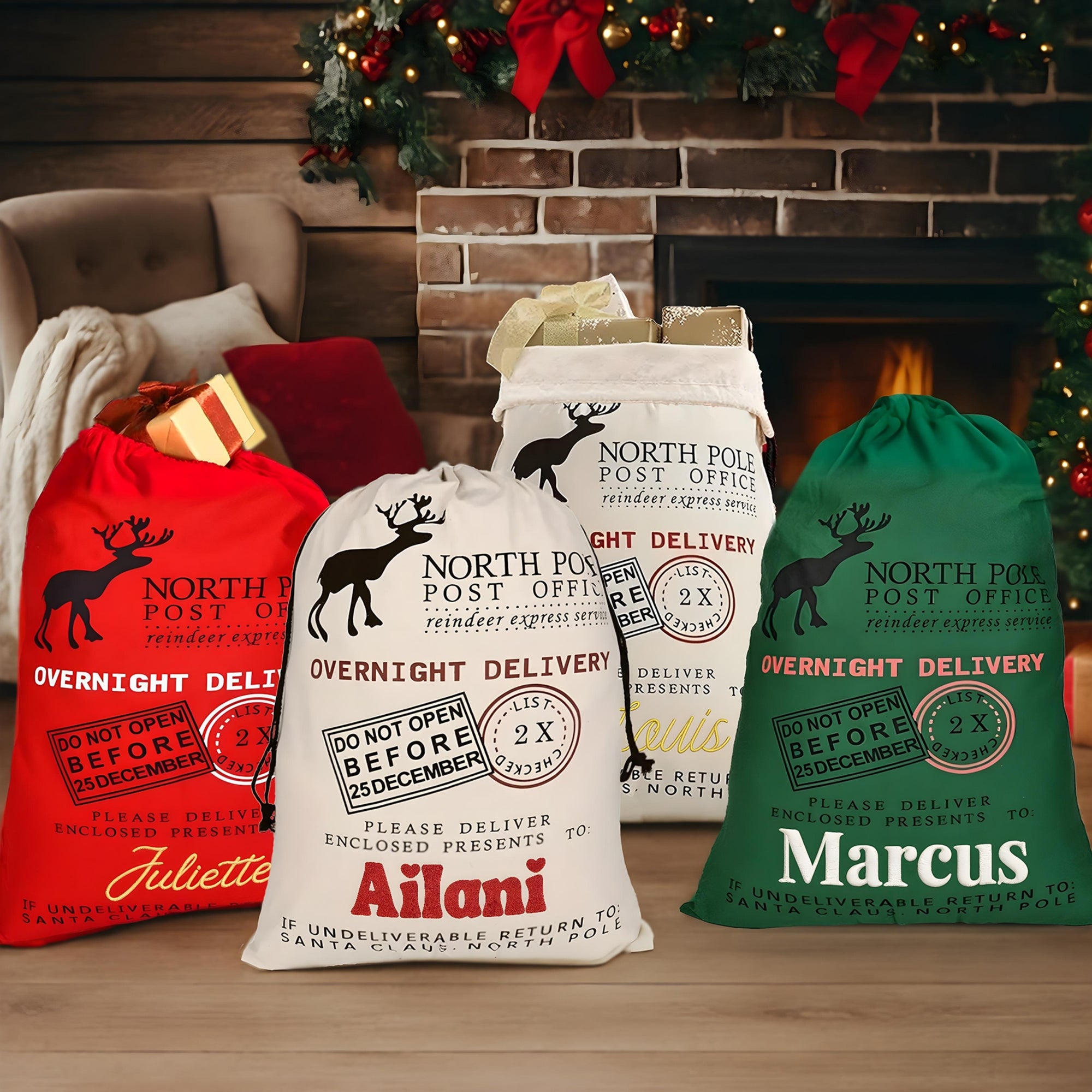 Custom Embroidered Canvas North Pole Delivery Christmas Bag, Personalised Xmas Santa Sack, Holiday Decor, Family Kid Gift Drawstring Storage
