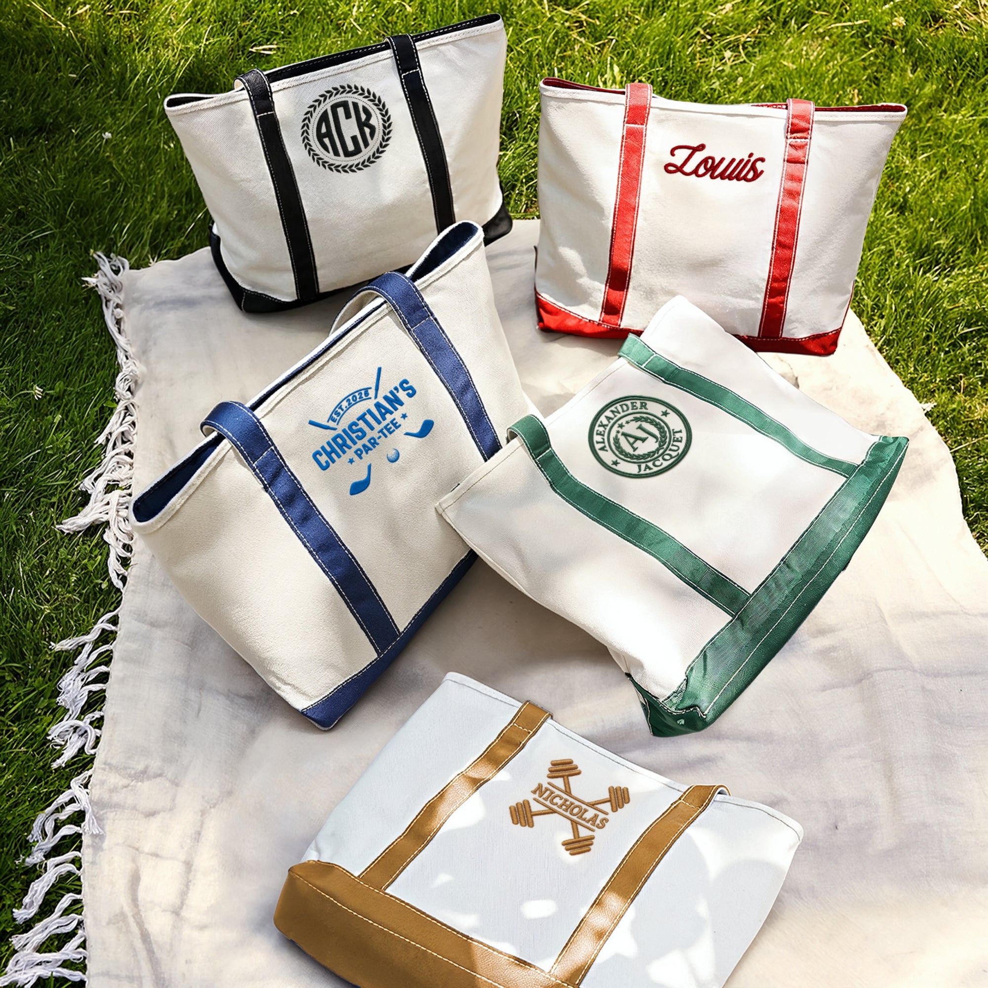 Custom Embroidered Canvas Tote, Personalised Logo Travel School Shoulder Bag, Bridesmaid Party Destination Wedding Favor Xmas Corporate Gift