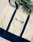 Custom Embroidered Canvas Tote, Personalised Logo Travel School Shoulder Bag, Bridesmaid Party Destination Wedding Favor Xmas Corporate Gift