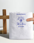 Personalised Embroidered Christening Baptism White Bath Towel, Custom Name Logo Newborn Baby Shower Gift, Godchild, Church Children Keepsake