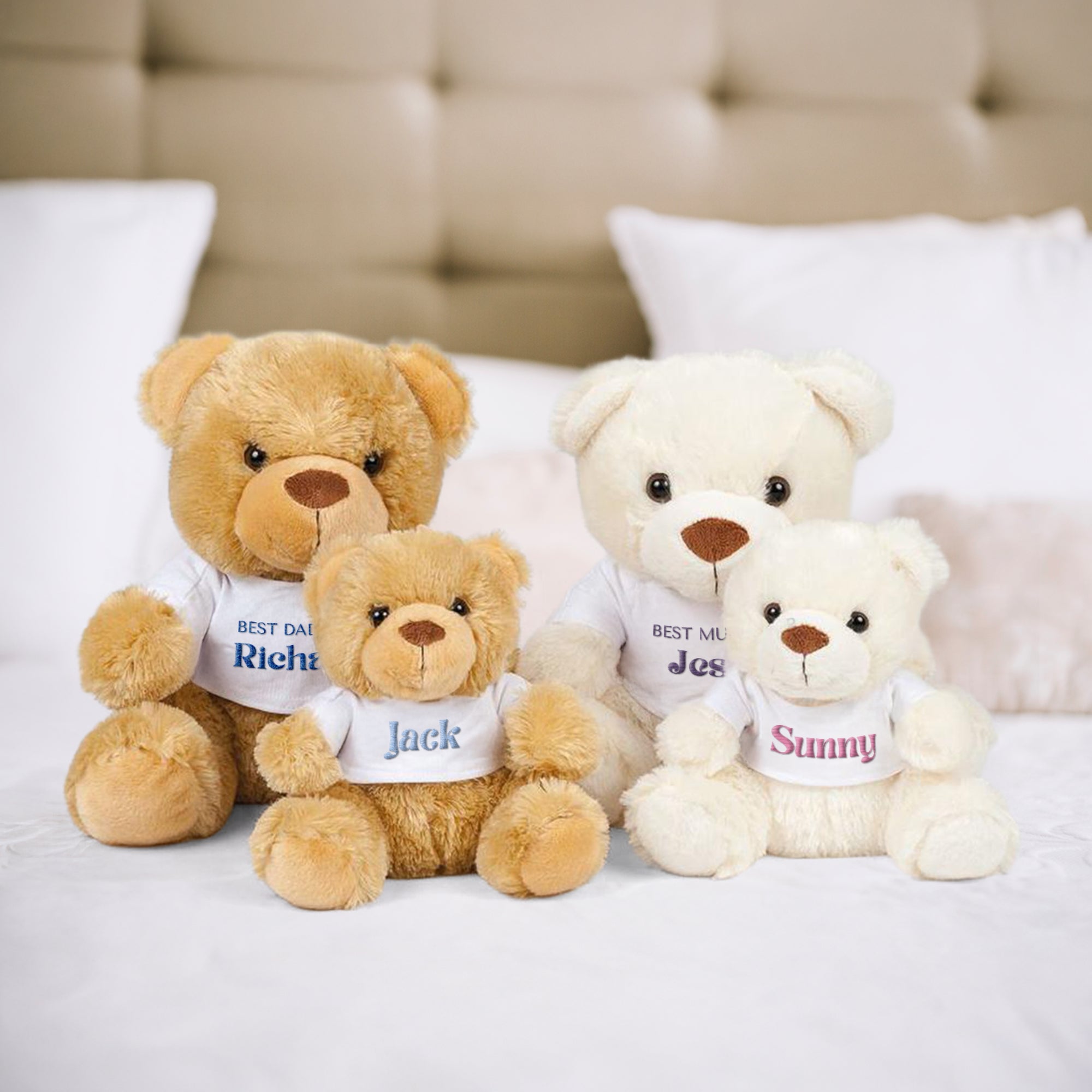 Custom Embroidered Family Teddy Bear, Personalised Plush Toy Keepsake | Wedding Anniversary Couple, Baby First Birthday Christening Kid Gift