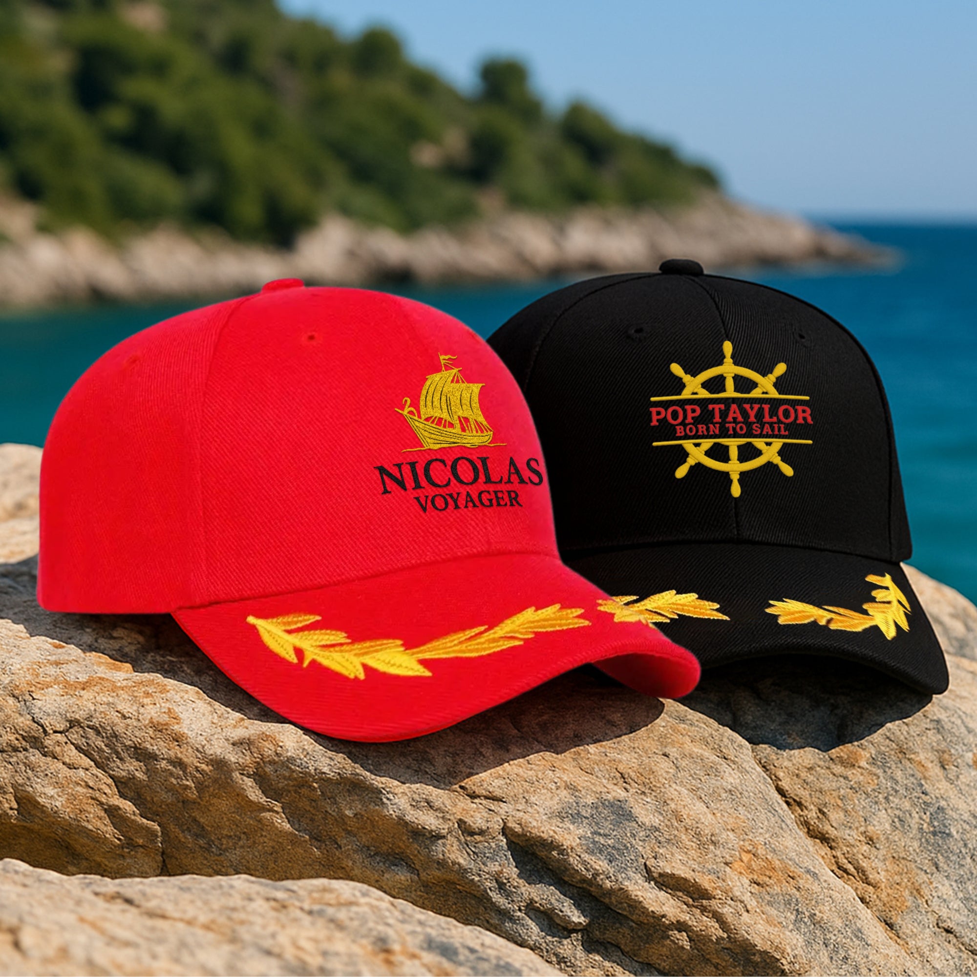 Custom Embroidered Gold Wreath Captain Cap, Personalised Nautica Sailing Hat Travel Yacht Crew Wedding Party Bridesmaid Groomsman Favor Gift