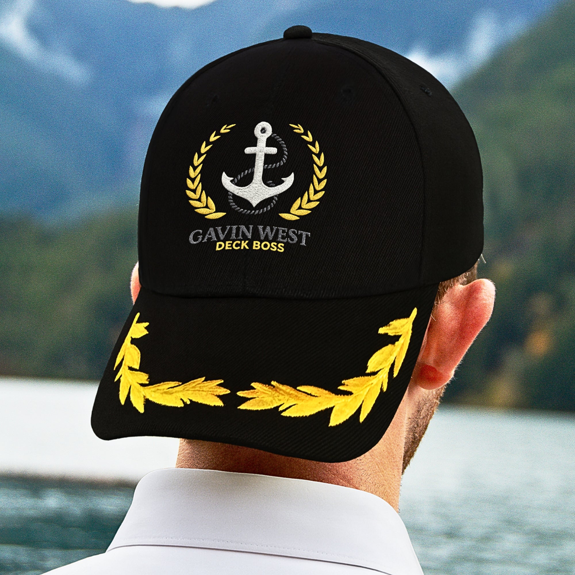Custom Embroidered Gold Wreath Captain Cap, Personalised Nautica Sailing Hat Travel Yacht Crew Wedding Party Bridesmaid Groomsman Favor Gift