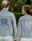 Custom Embroidered Bride Pearl Denim Jacket, Personalised Embroidery Name, Date Wedding Future Mrs/ Bridesmaid/ Honeymoon/ Hens Party Gift