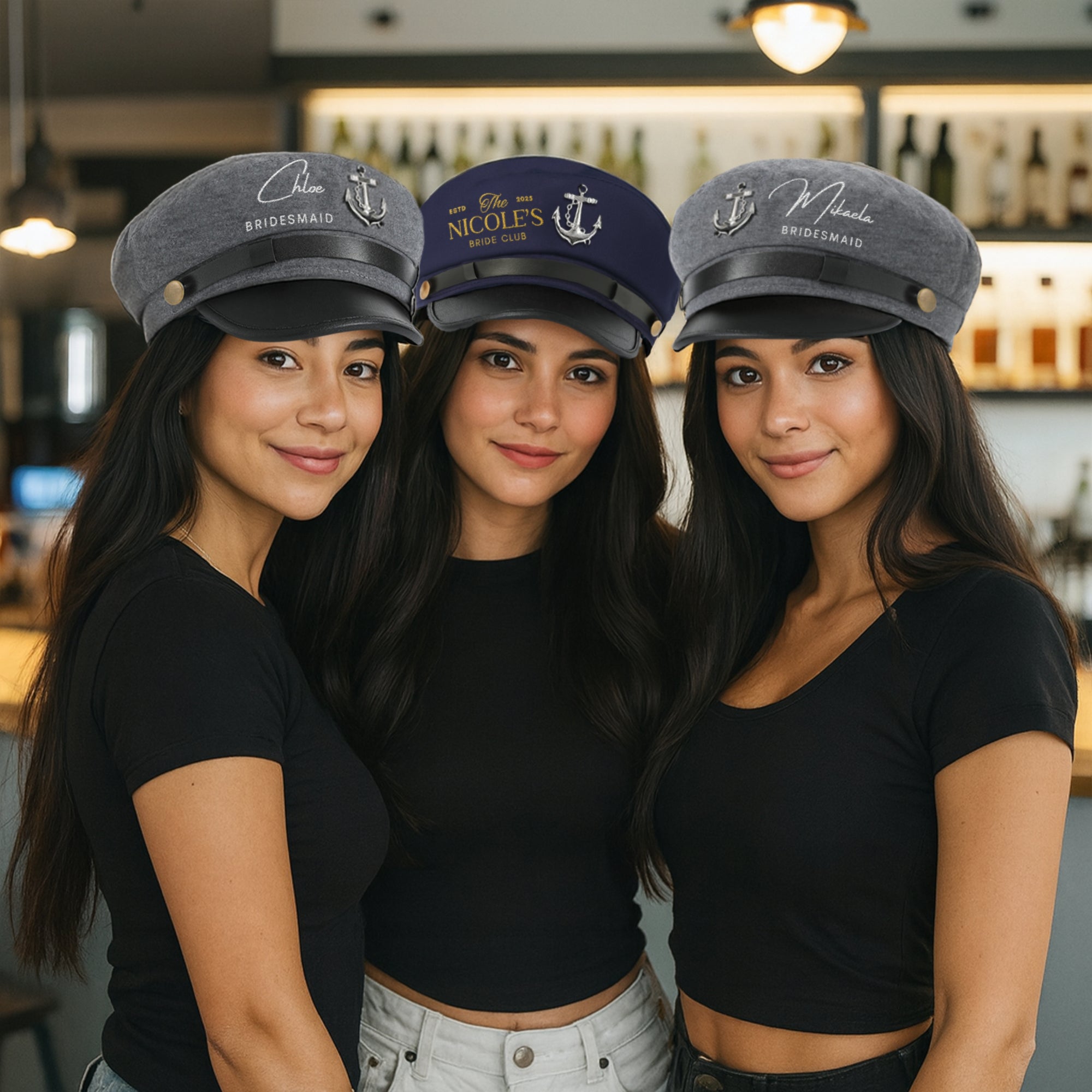 Custom Embroidered Nautical Captain Cap & Anchor, Personalised First Mate, Yatch Sailor Hat, Bachelor Hens Party, Groomsman, Bridesmaid Gift