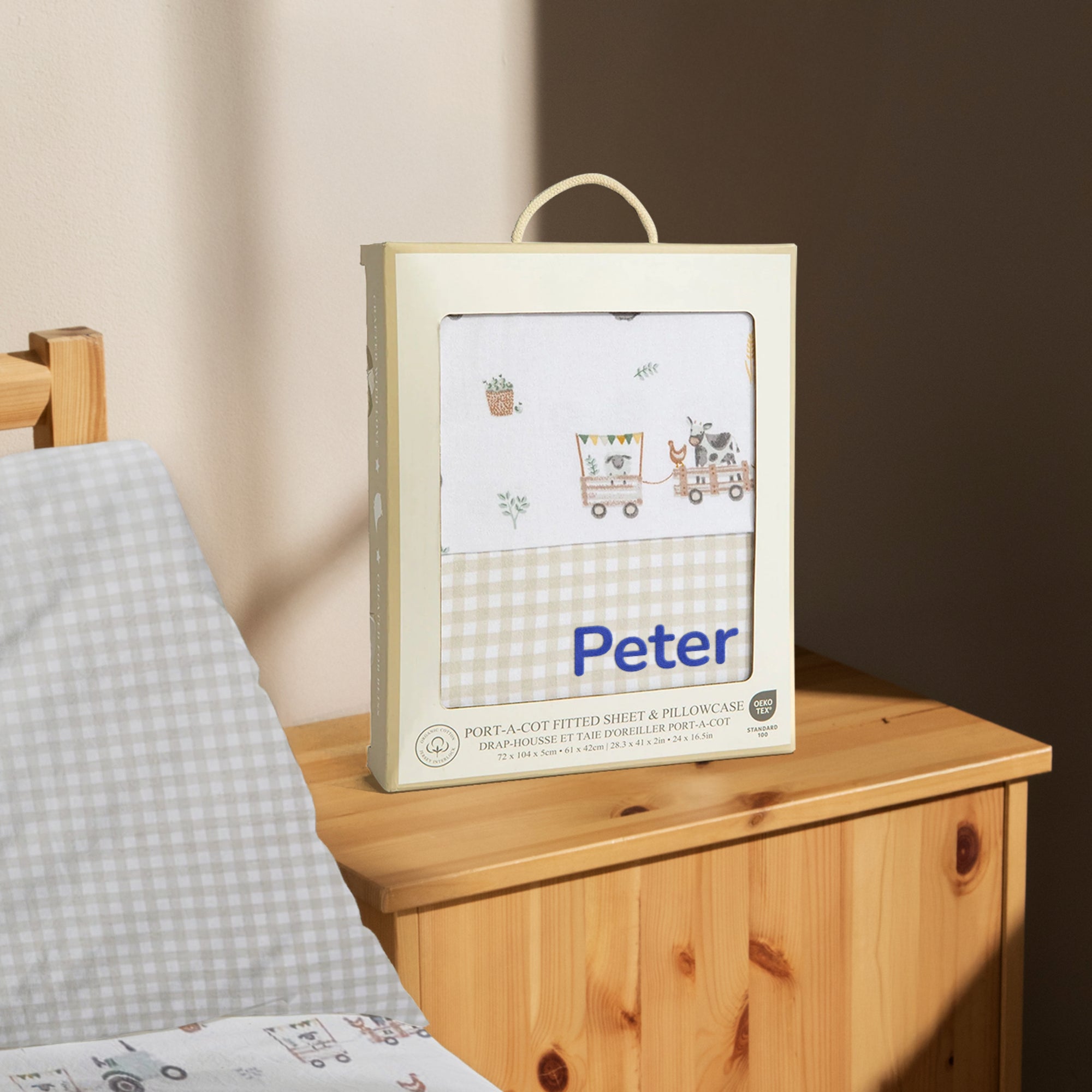 Custom Embroidered Organic Pillowcase & Port-a-Cot Sheet Set, Personalised Infant Baby Boy Name Crib Sleep Cover, Christening, Birthday Gift