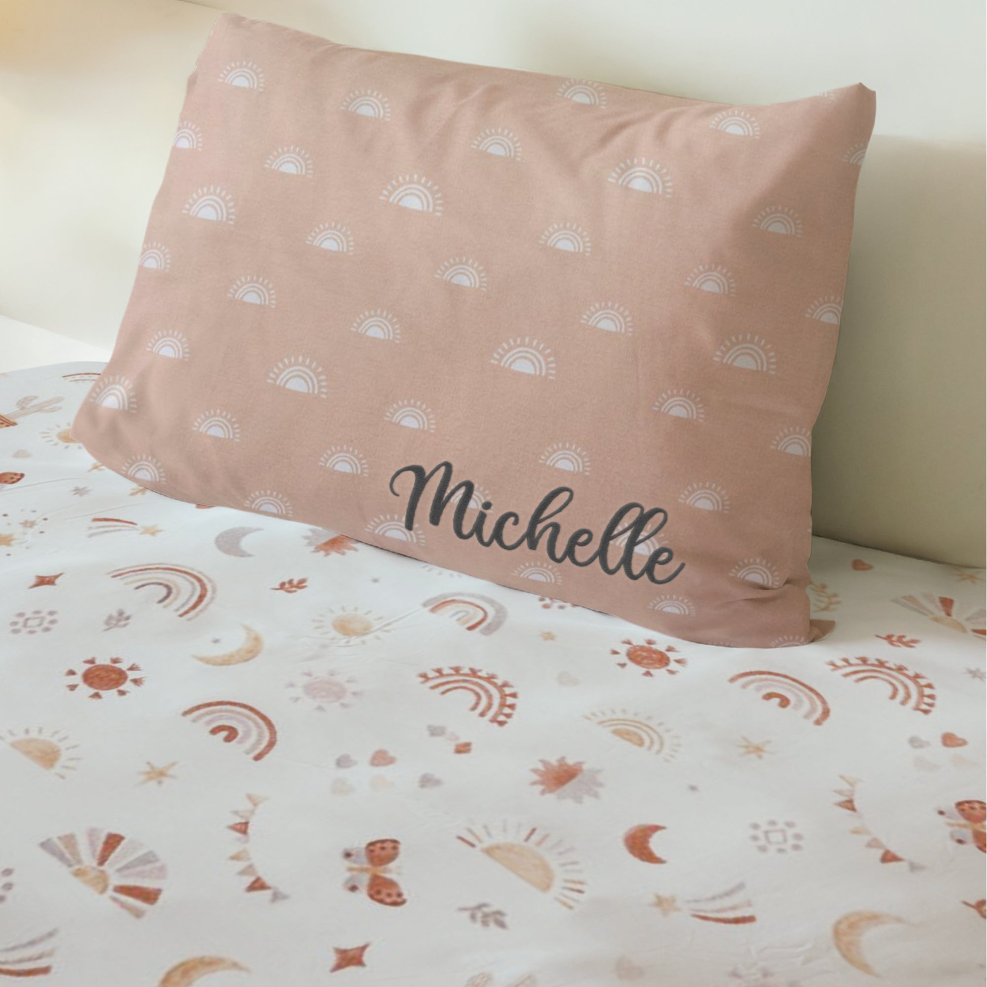 Custom Embroidered Organic Pillowcase & Port-a-Cot Sheet Set, Personalised Infant Baby Girl Name Crib Sleep Cover, Christening Birthday Gift