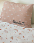 Custom Embroidered Organic Pillowcase & Port-a-Cot Sheet Set, Personalised Infant Baby Girl Name Crib Sleep Cover, Christening Birthday Gift