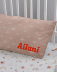 Custom Embroidered Organic Pillowcase & Port-a-Cot Sheet Set, Personalised Infant Baby Girl Name Crib Sleep Cover, Christening Birthday Gift