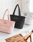 Custom Embroidered Quilted Tote & Pouch Set, Personalised Travel/ Gym School Shoulder Puffer Bag, Bridesmaid, Mom, Xmas Logo Corporate Gift
