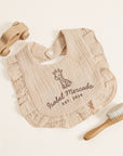 Custom Embroidered Ruffle Trim Muslin Baby Bandana Bib, Personalised Drool Burp Cloth, First Birthday Infant Newborn Shower Christening Gift