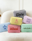 Custom Embroidered Striped Toiletry Bag, Personalised Cosmetic Pouch, Makeup Organizer, Travel Storage, Bridesmaid, Destination Wedding Gift
