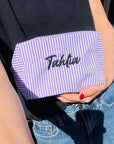 Custom Embroidered Striped Toiletry Bag, Personalised Cosmetic Pouch, Makeup Organizer, Travel Storage, Bridesmaid, Destination Wedding Gift