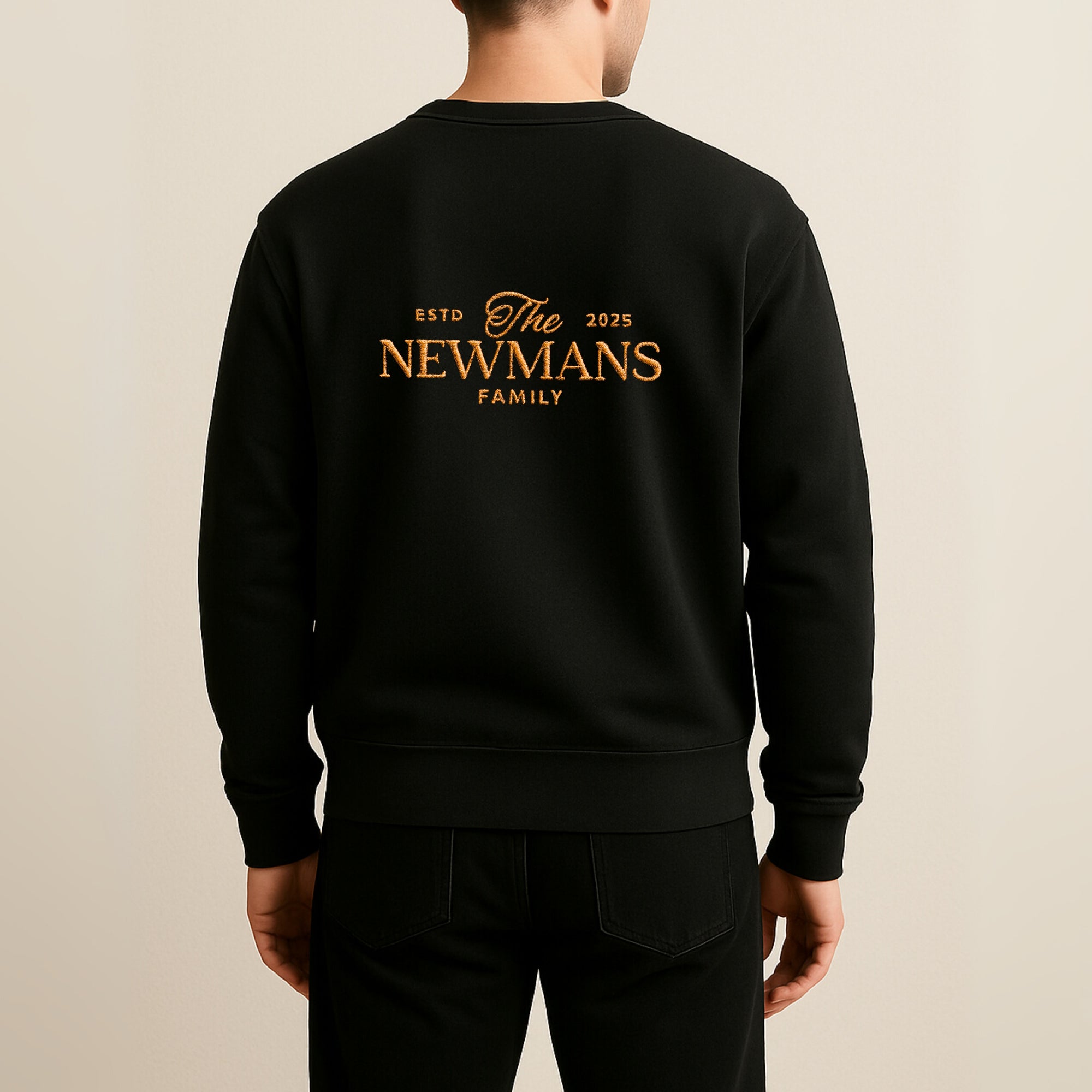 Custom Embroidered Unisex Black Sweatshirt, Personalised Pet, Couple, Family Portrait Jumper, Unisex Oversized Crewneck Name Embroidery Gift