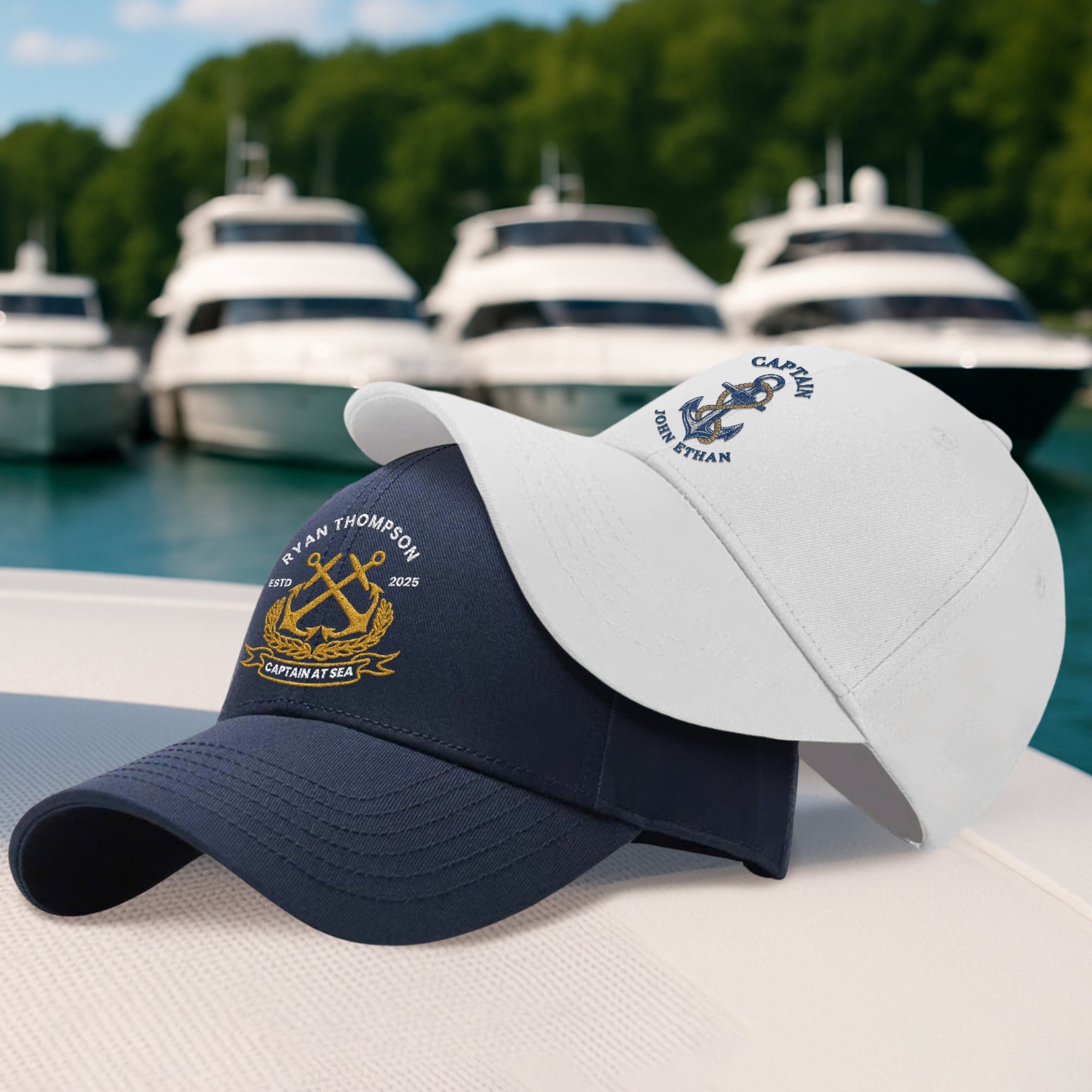 Custom Embroidered Unisex Captain Cap, Personalised Adjustable Nautical Sailing Hat, Travel Boat Yachting Crew Wedding Party Favor Xmas Gift