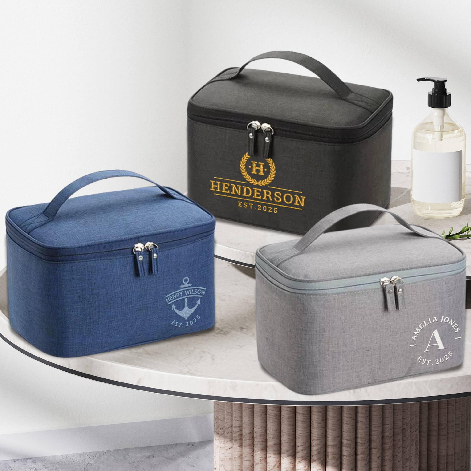 Custom Embroidered Unisex Toiletry Bag, Personalised Cosmetic Storage Zip Bag, Carry Travel Vanity Case, Groomsman, Bridesmaid Birthday Gift